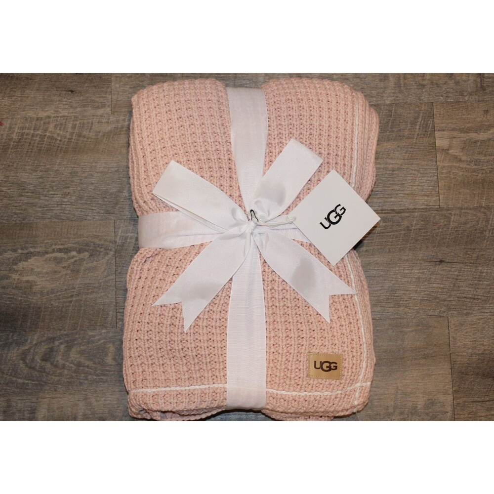 UGG HOME WAFFLE KNIT SWEATER THROW BLANKET PINK 50 X‎ 70 NEW